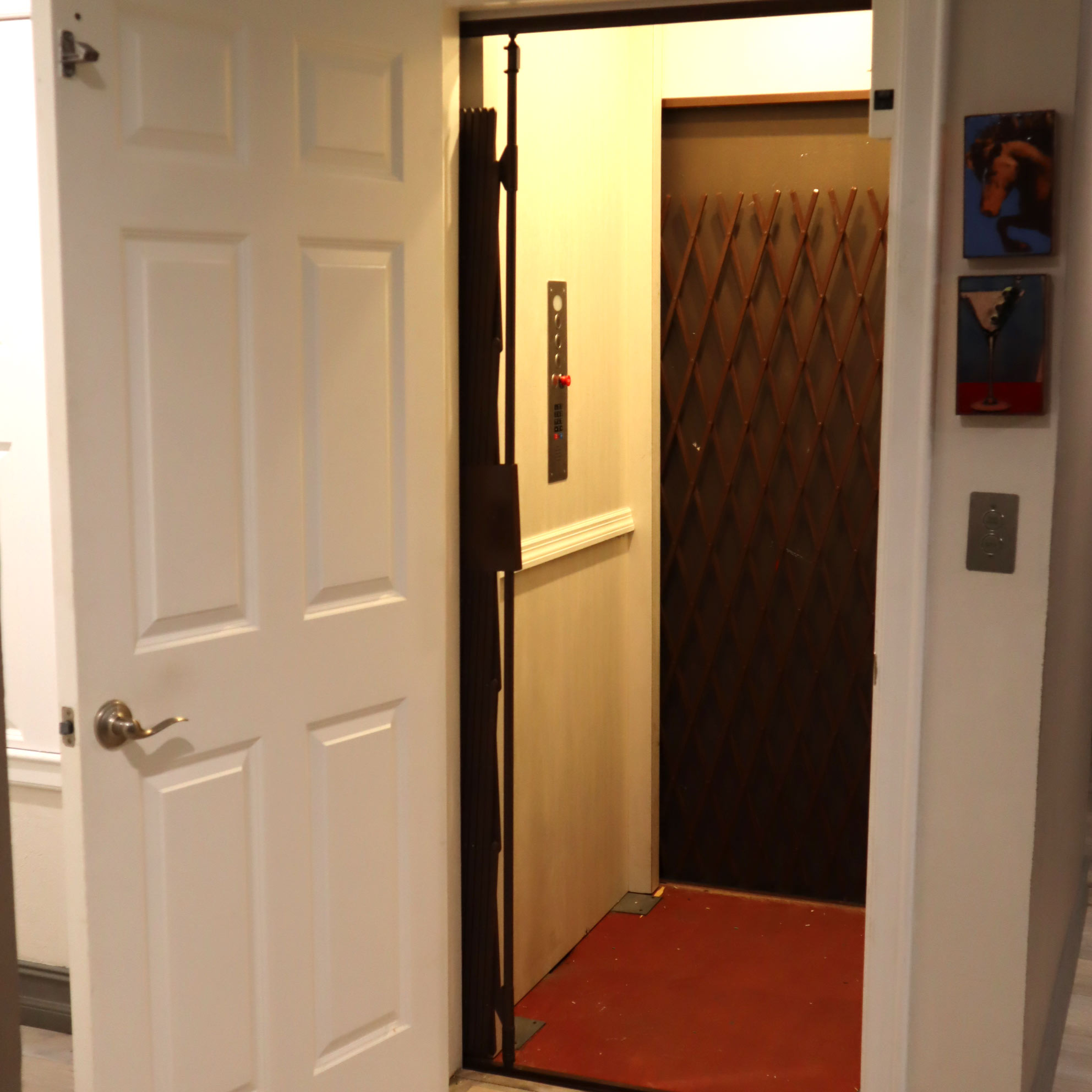 Home elevator accessed via closet.